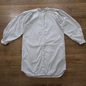 COS Womens Grandad-Collar Midi Cotton Striped Shirt Dress 12 Classic Old Money